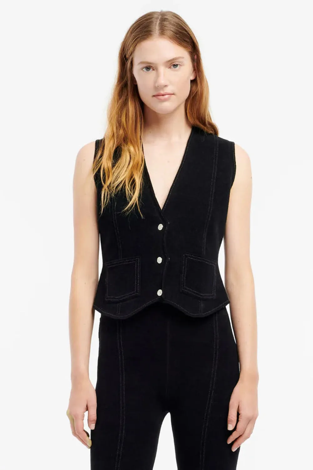 Suede-Effect Sleeveless Jacket in Cashmere and Cotton (Final Sale) sold by Curio