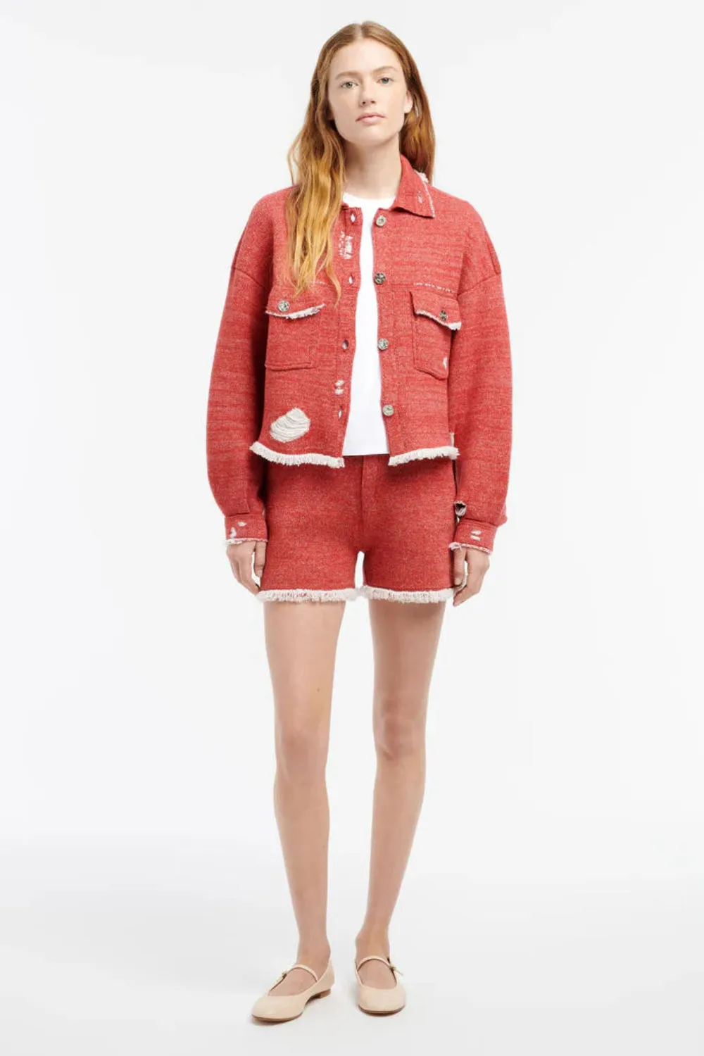 Denim Fringed Cashmere and Cotton Shorts (Final Sale) sold by Curio