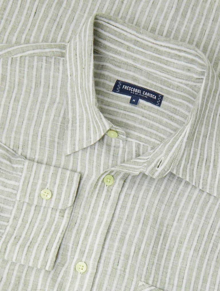 Telles Linen LS Striped Shirt Dark Olive (Final Sale) sold by Curio product image thumbnail 4