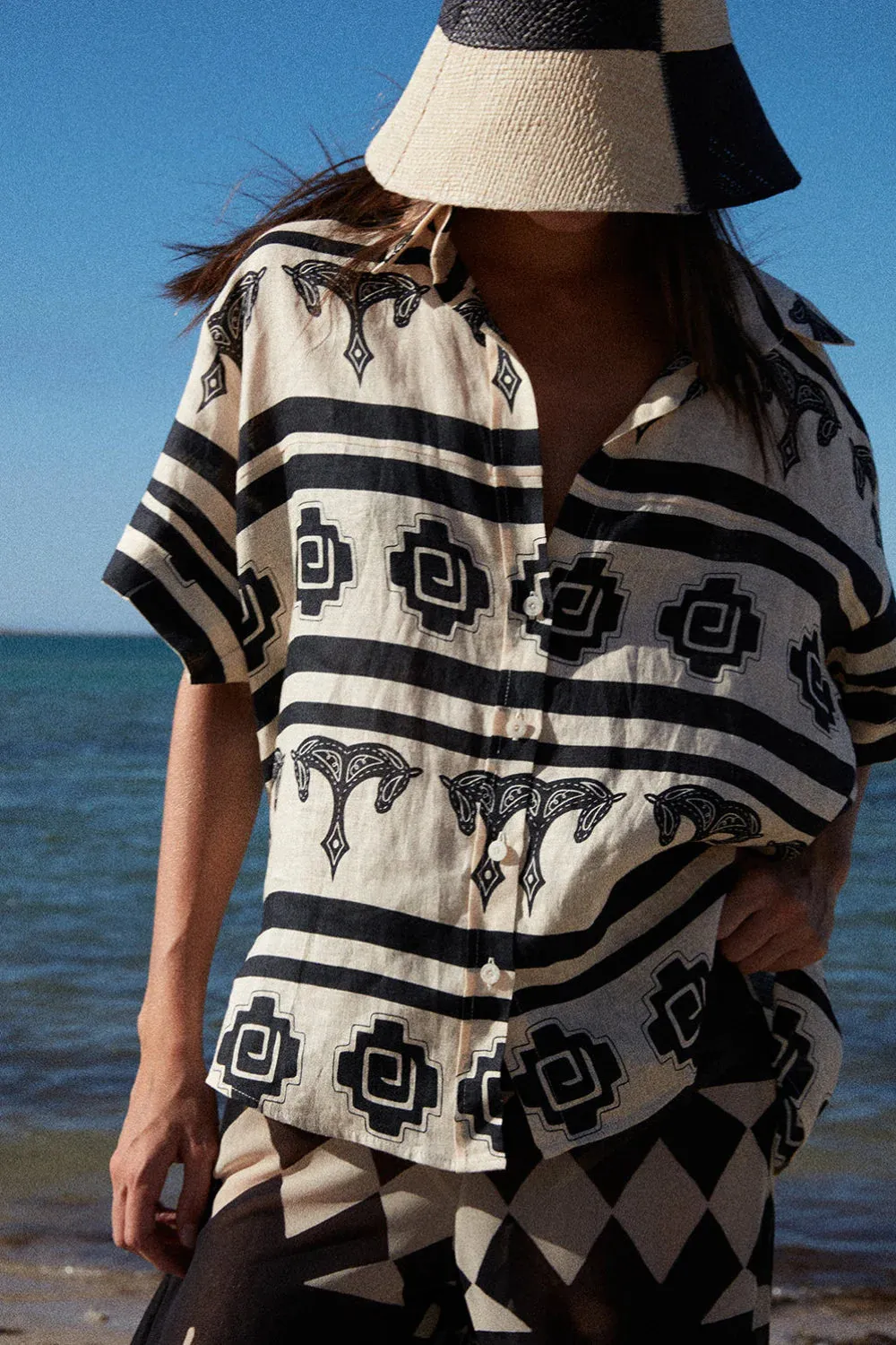 La Creciente Shirt Ecru-Black (Final Sale) sold by Curio