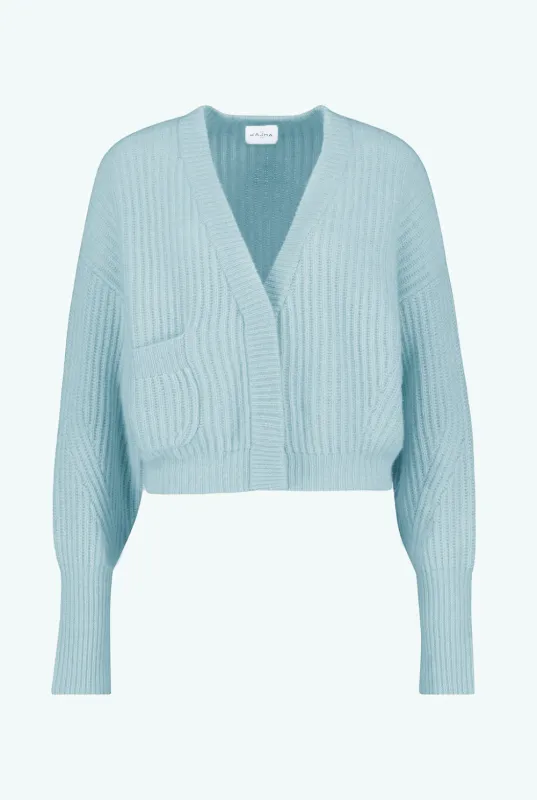Monaco Short Ribbed Cardigan Light Blue sold by Curio