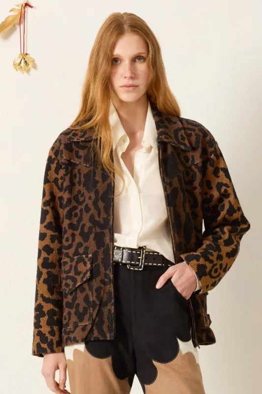 Merise Leopard Khadi Jacket sold by Curio