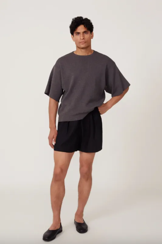 Drawstring Washed Linen Short in Black sold by Curio