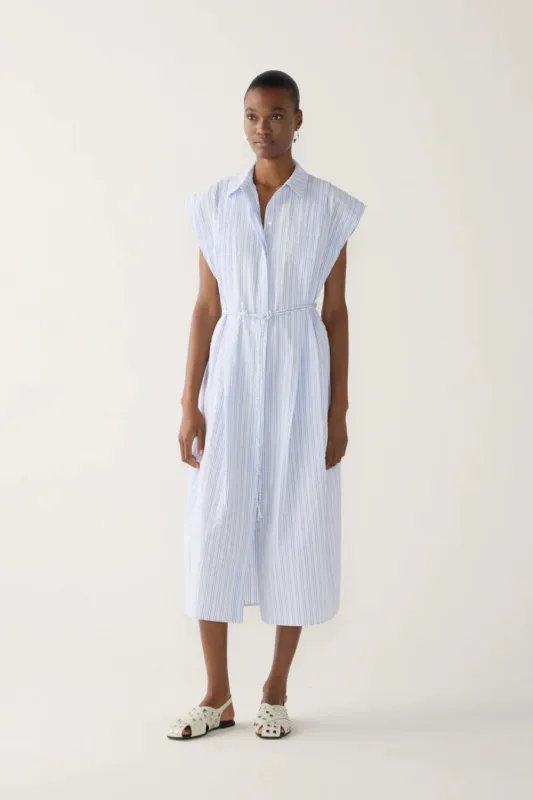 Mona Dress Blue Stripe sold by Curio