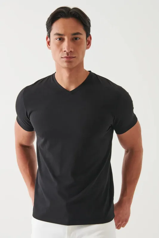 Pima Cotton Stretch V-Neck T-Shirt Black sold by Curio