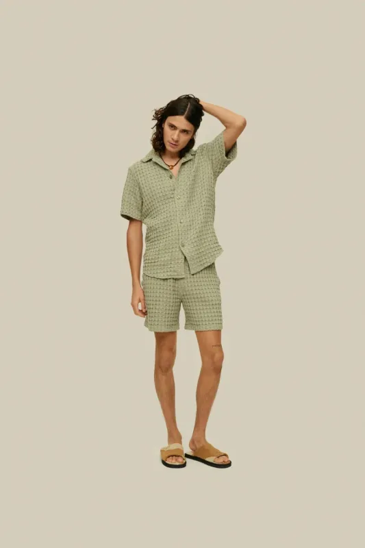 Dusty Green Cuba Waffle Shirt sold by Curio