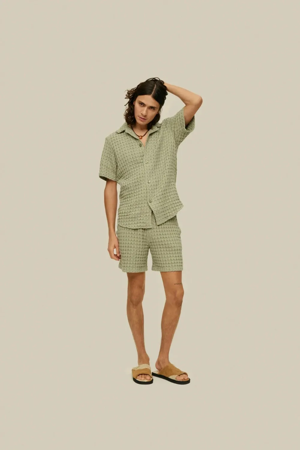 Dusty Green Cuba Waffle Shirt sold by Curio