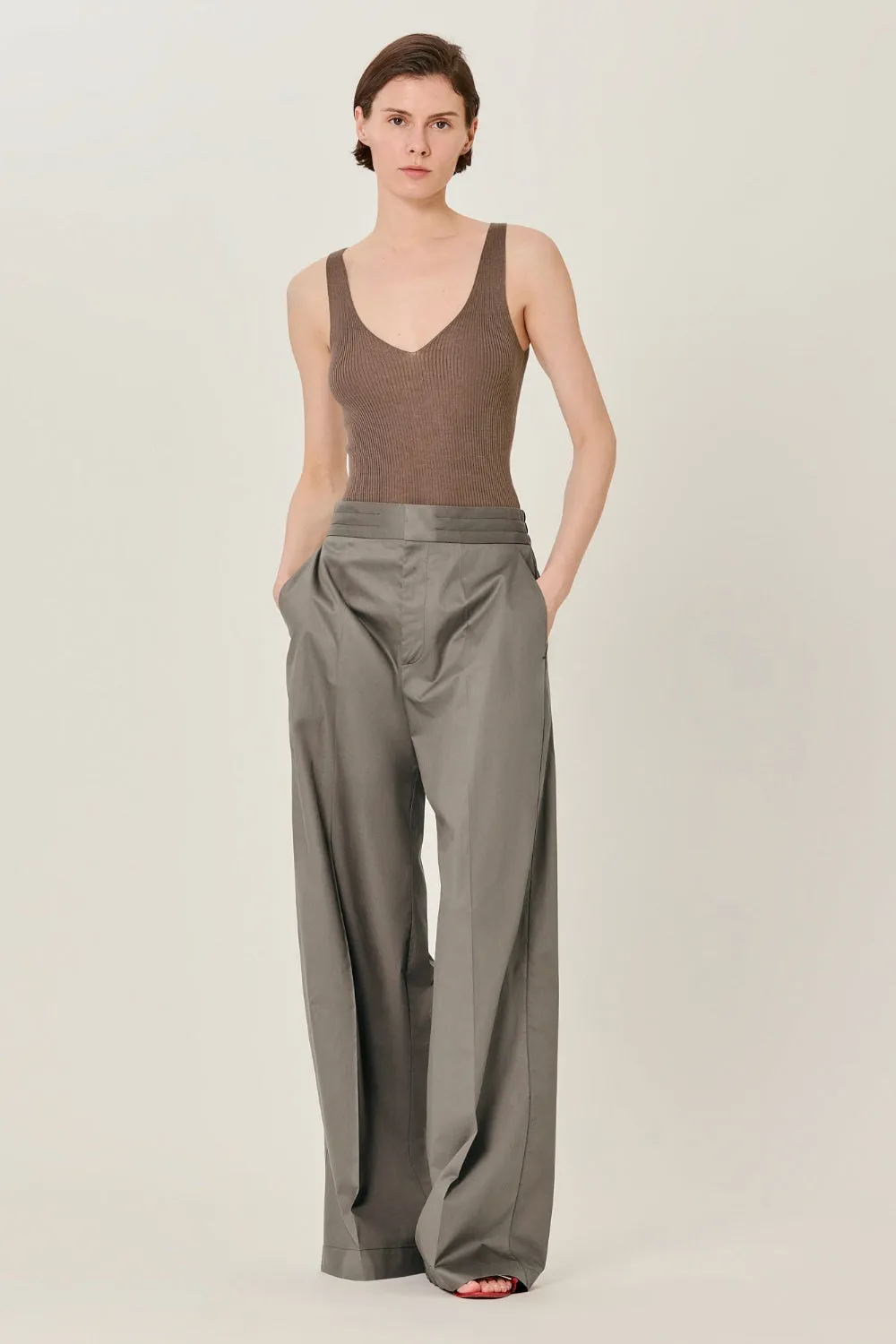 Petra Cotton Trousers Mud sold by Curio