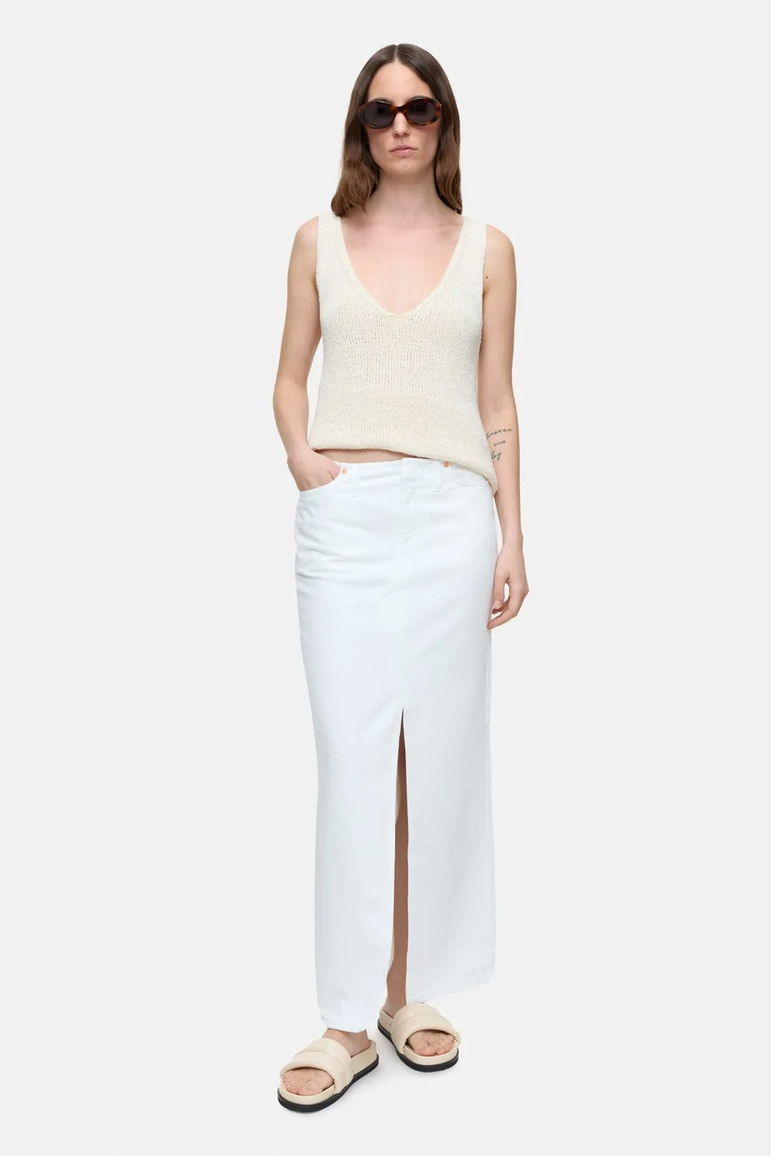 Denim Maxi Skirt White sold by Curio