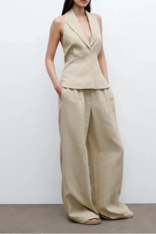Kaitlyn Vest in Washed Linen Suiting sold by Curio