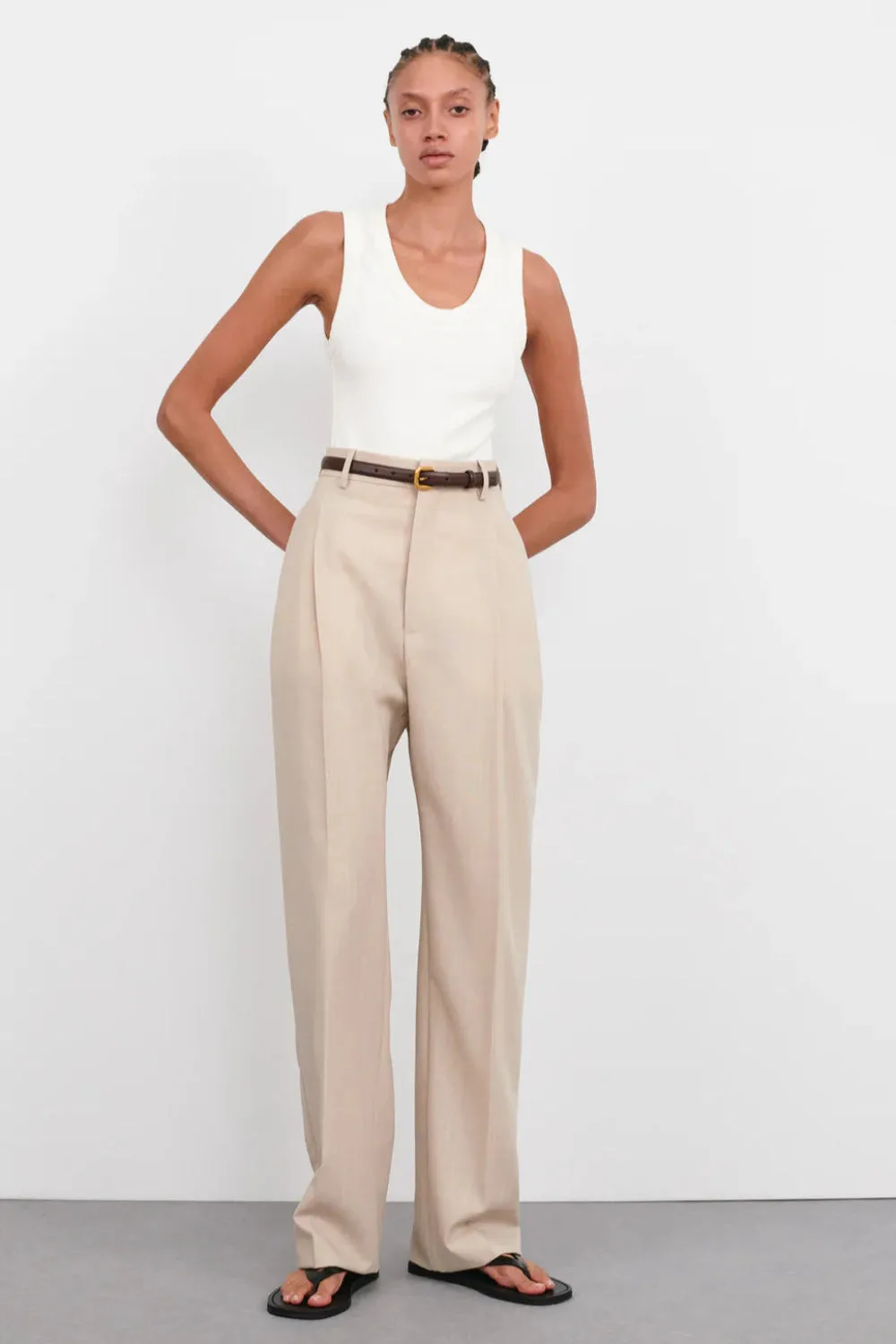 Mid Rise Trouser Sand sold by Curio