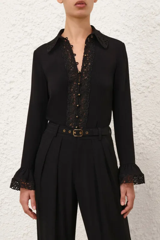 Lace Trim Shirt Black sold by Curio