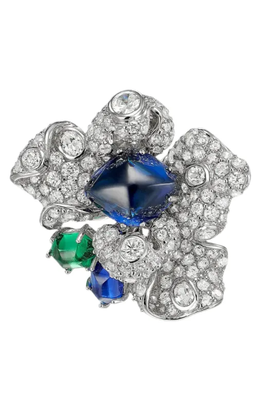 Emerald Sapphire Blossom Ring sold by Curio