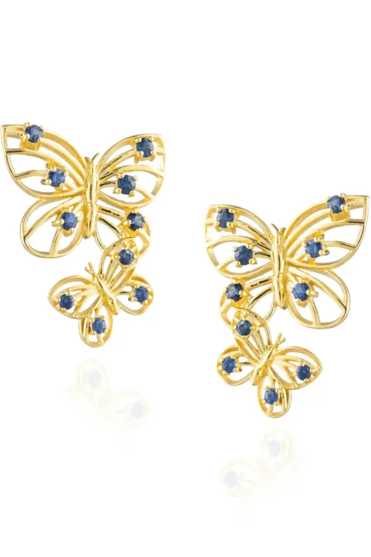 925 Silver Earrings plated in 18k Yellow Gold with Blue Sapphire sold by Curio