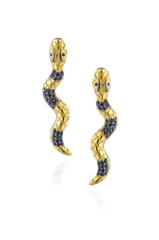 925 Silver Snake Earrings with Blue Sapphires sold by Curio