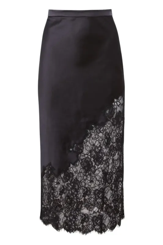 Silk & Lace Scallop Midi Skirt sold by Curio