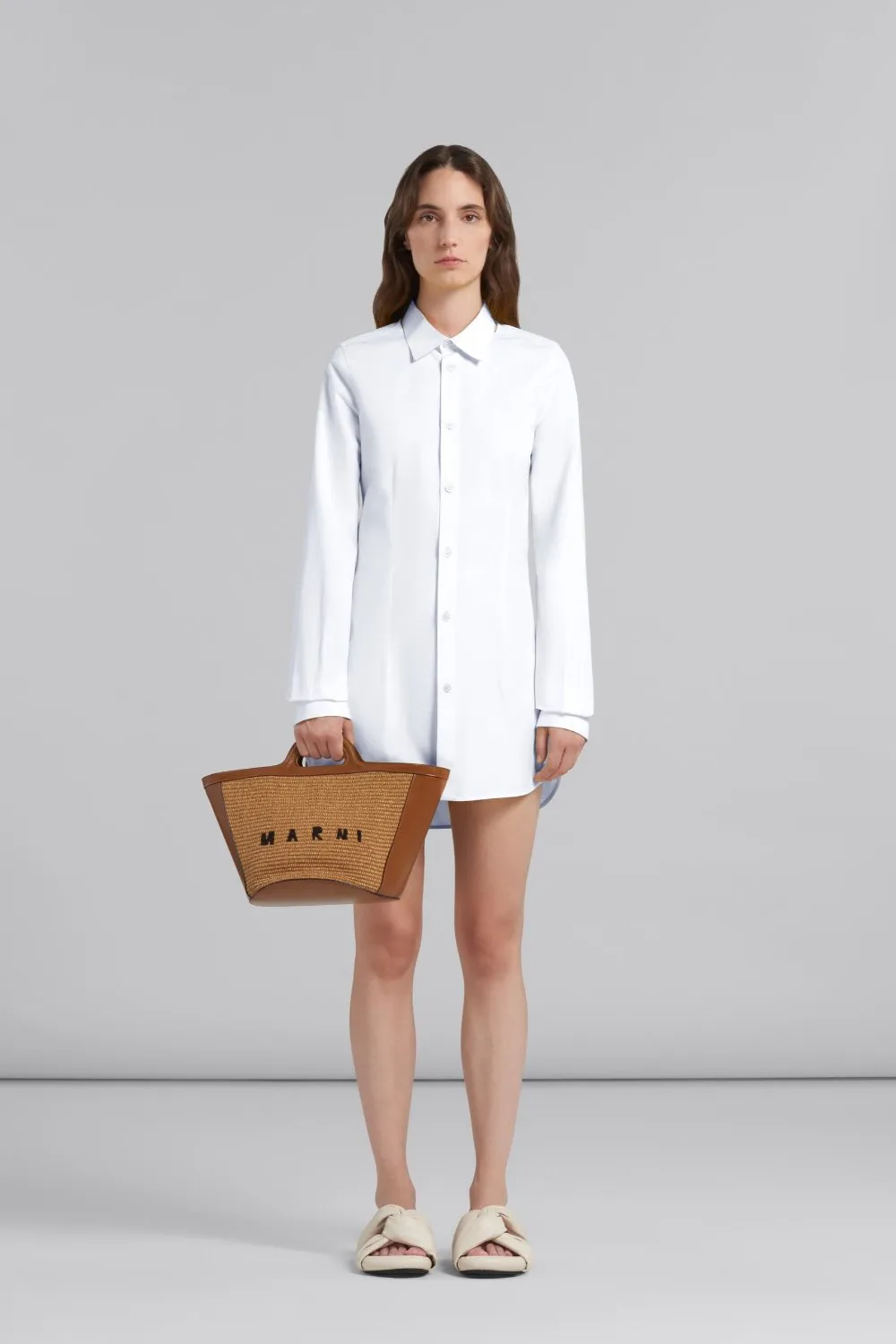 Tropicalia Small Bag in brown leather and raffia-effect fabric sold by Curio