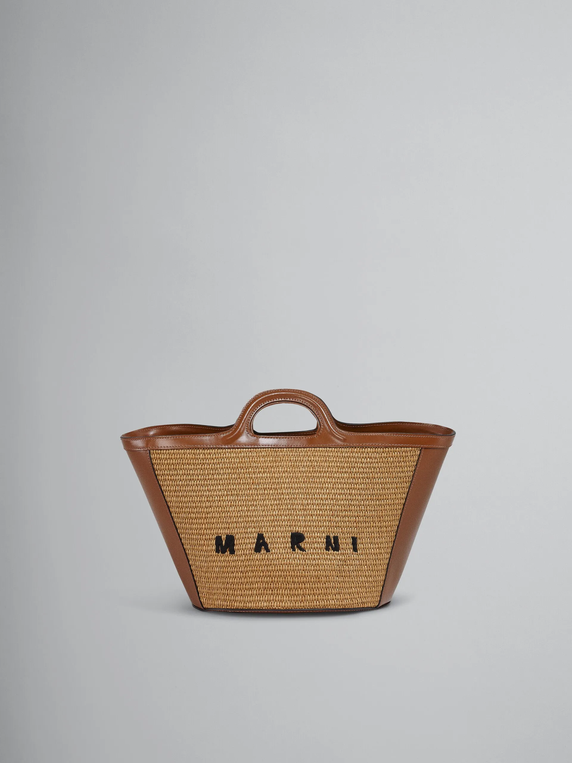 Tropicalia Small Bag in brown leather and raffia-effect fabric sold by Curio product image thumbnail 2