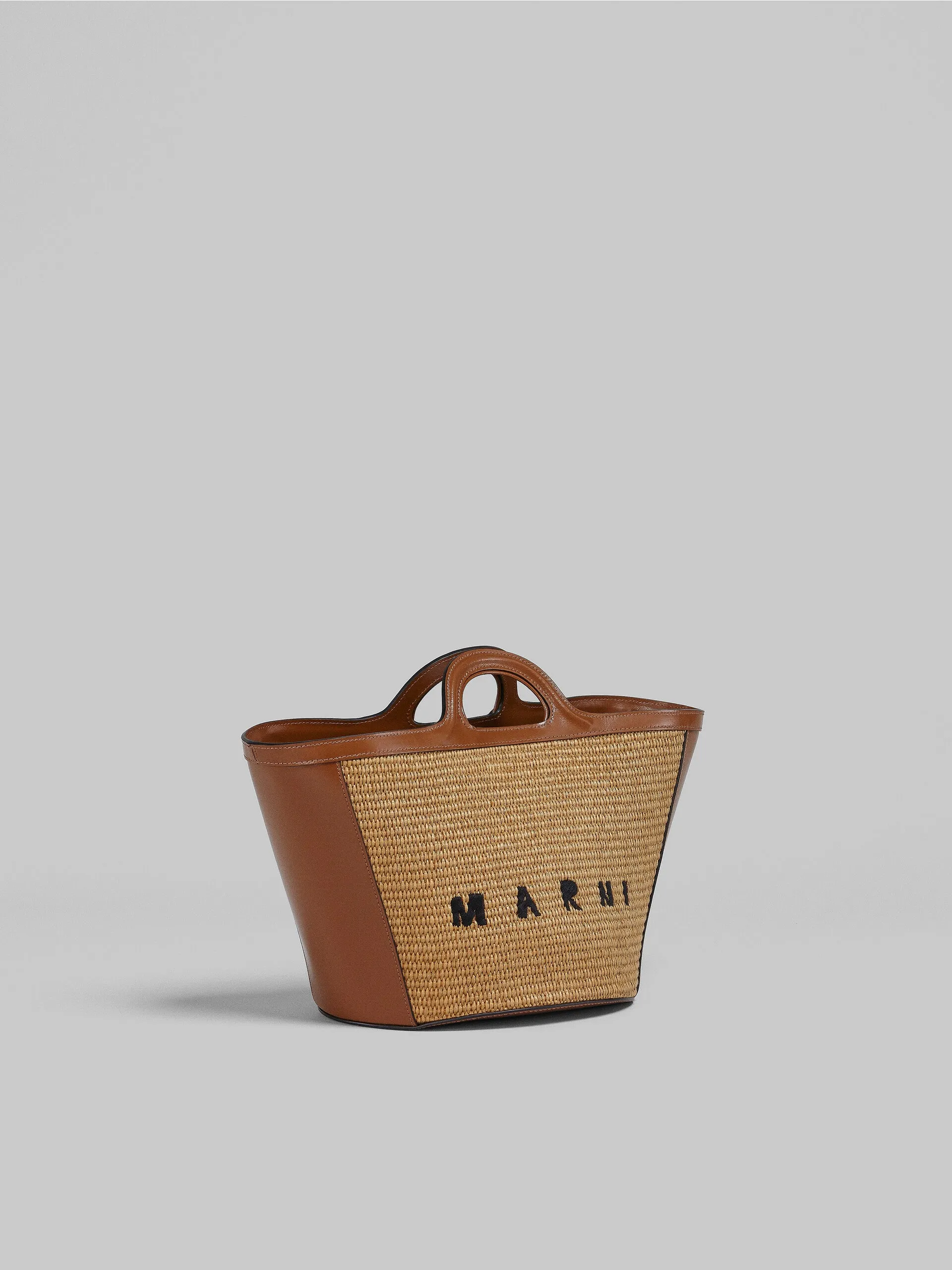 Tropicalia Small Bag in brown leather and raffia-effect fabric sold by Curio product image thumbnail 3