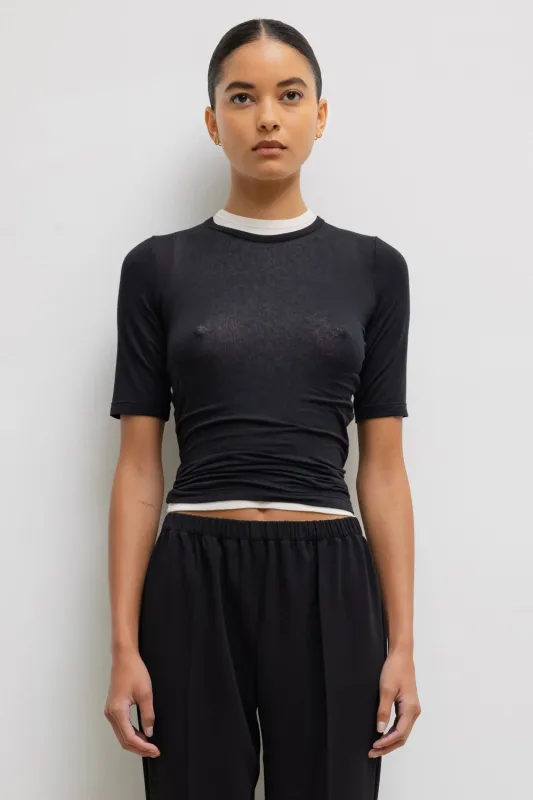 Julien Mid Sleeve Tee in Black made by Leset