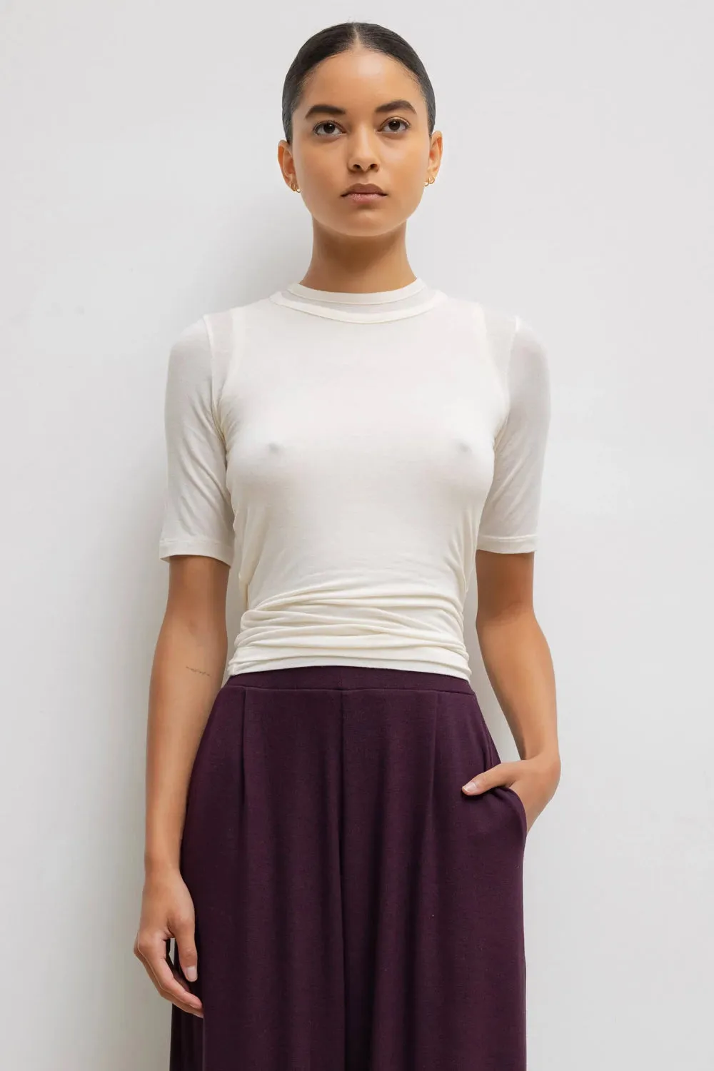 Julien Mid Sleeve Tee in Cream sold by Curio