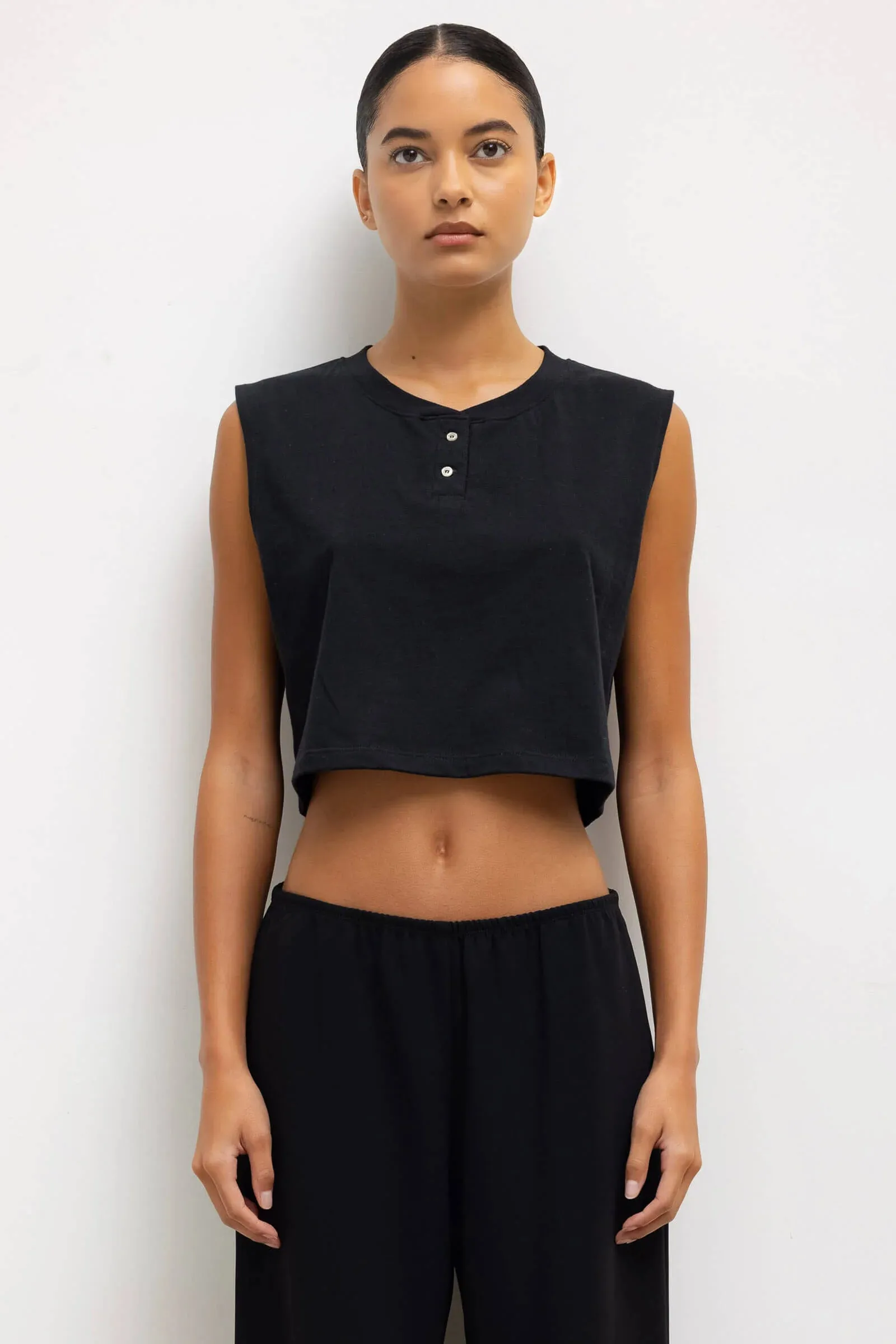 Margo Sleeveless Henley Black sold by Curio product image thumbnail 3