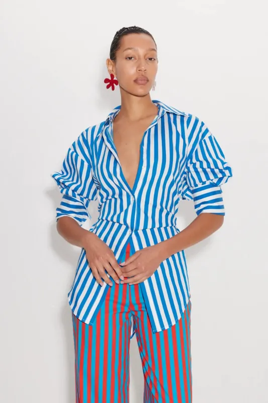 Loch Striped Poplin Button Up Blue Stripe made by Simon Miller