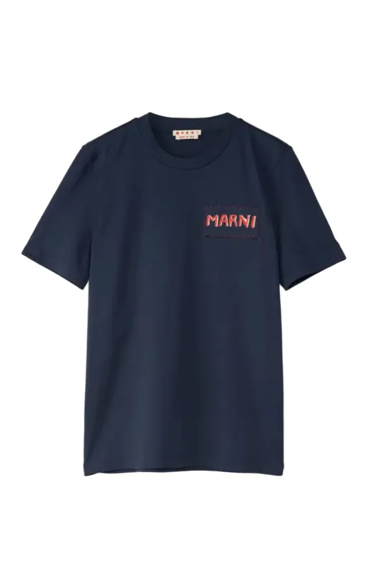 Navy Crew Neck T-Shirt with Marni Label sold by Curio