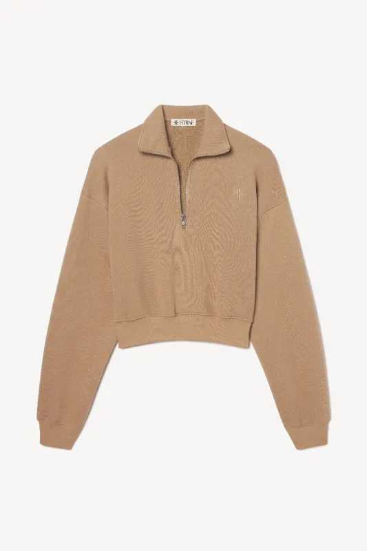 Cropped Half-Zip Sweatshirt Taupe sold by Curio