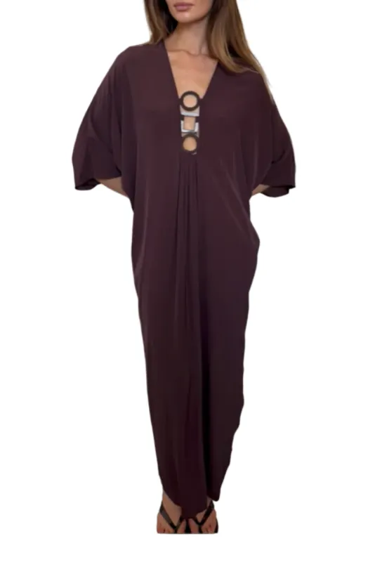 Geometric Long Brown Kaftan made by Adriana Degreas