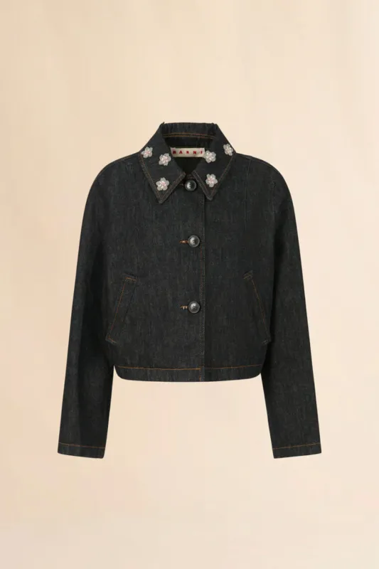 Denim Jacket Daisy Appliqué sold by Curio