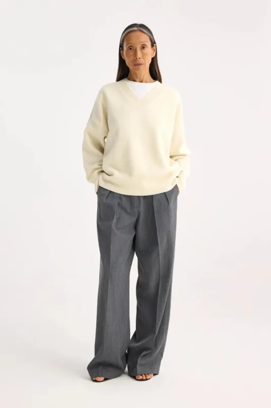 Classic V Neck Jumper Off White sold by Curio