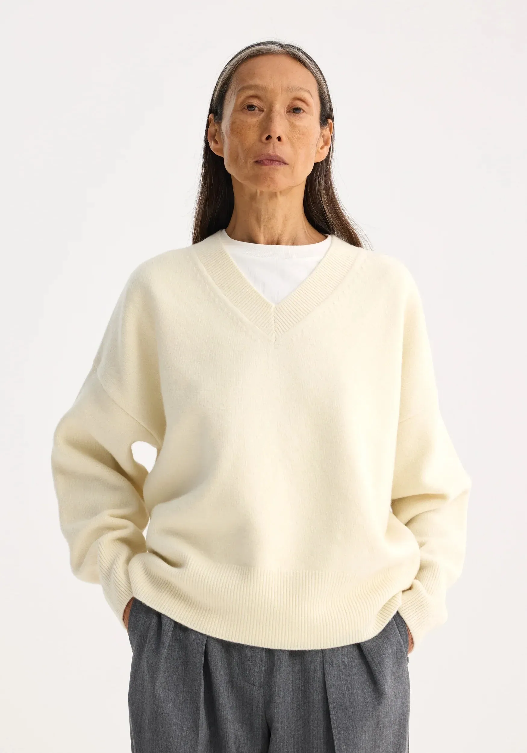 Classic V Neck Jumper Off White sold by Curio product image thumbnail 2