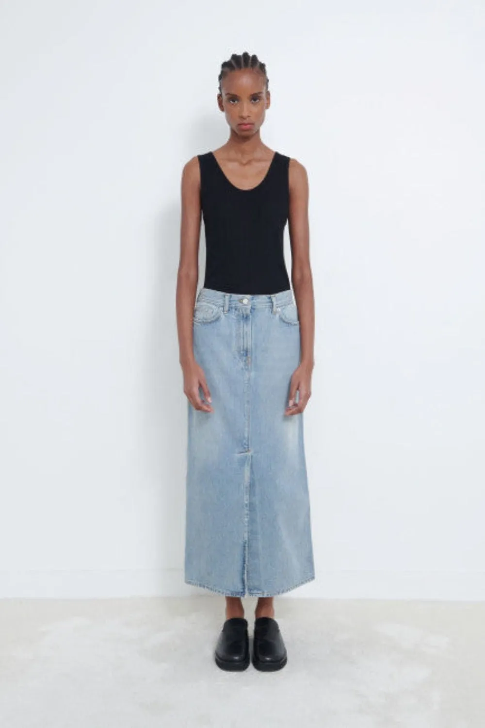 Rona Long Denim Skirt (Final Sale) sold by Curio