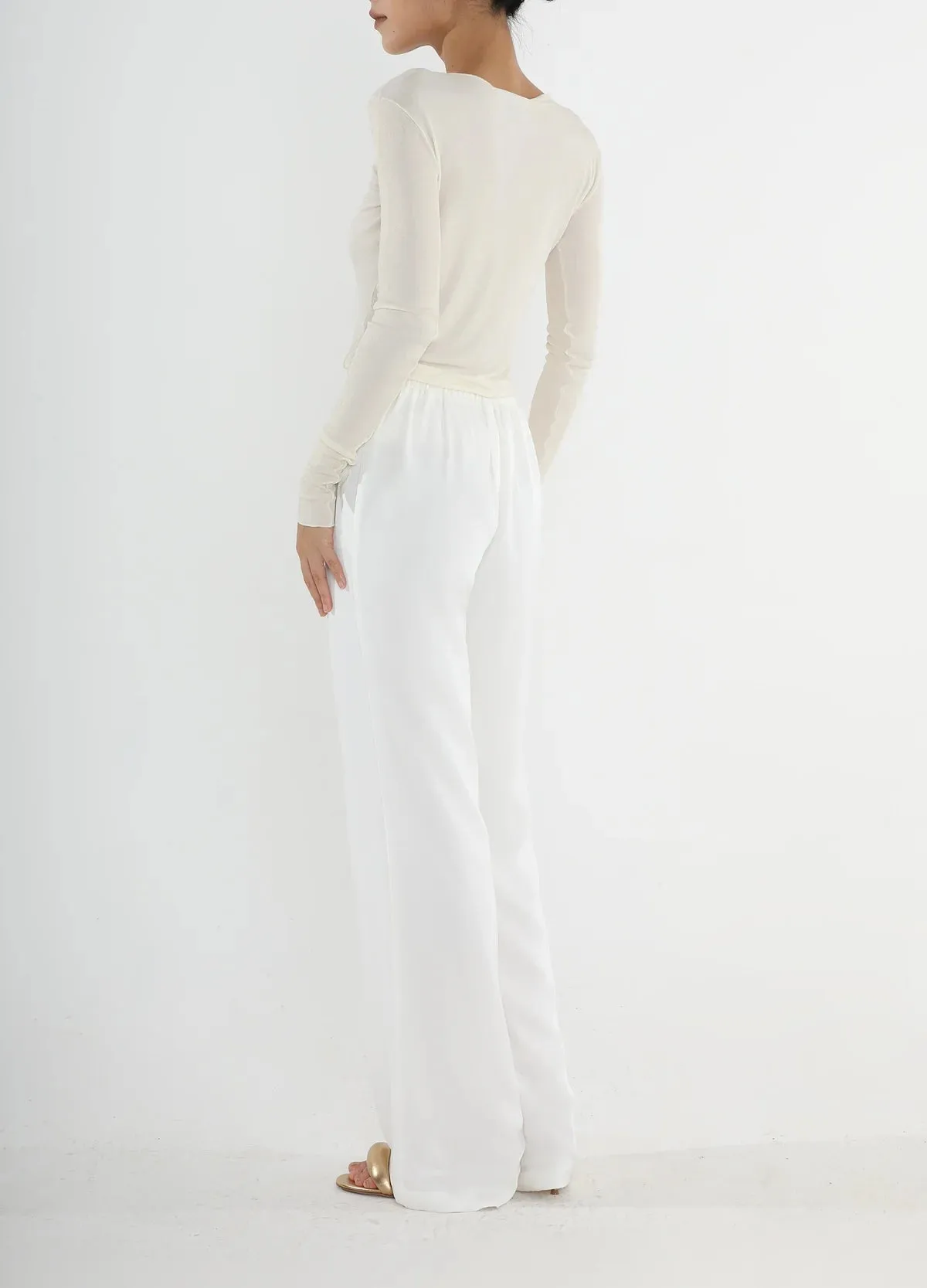 Knit Silk Roundneck L/S T shirt White sold by Curio product image thumbnail 4