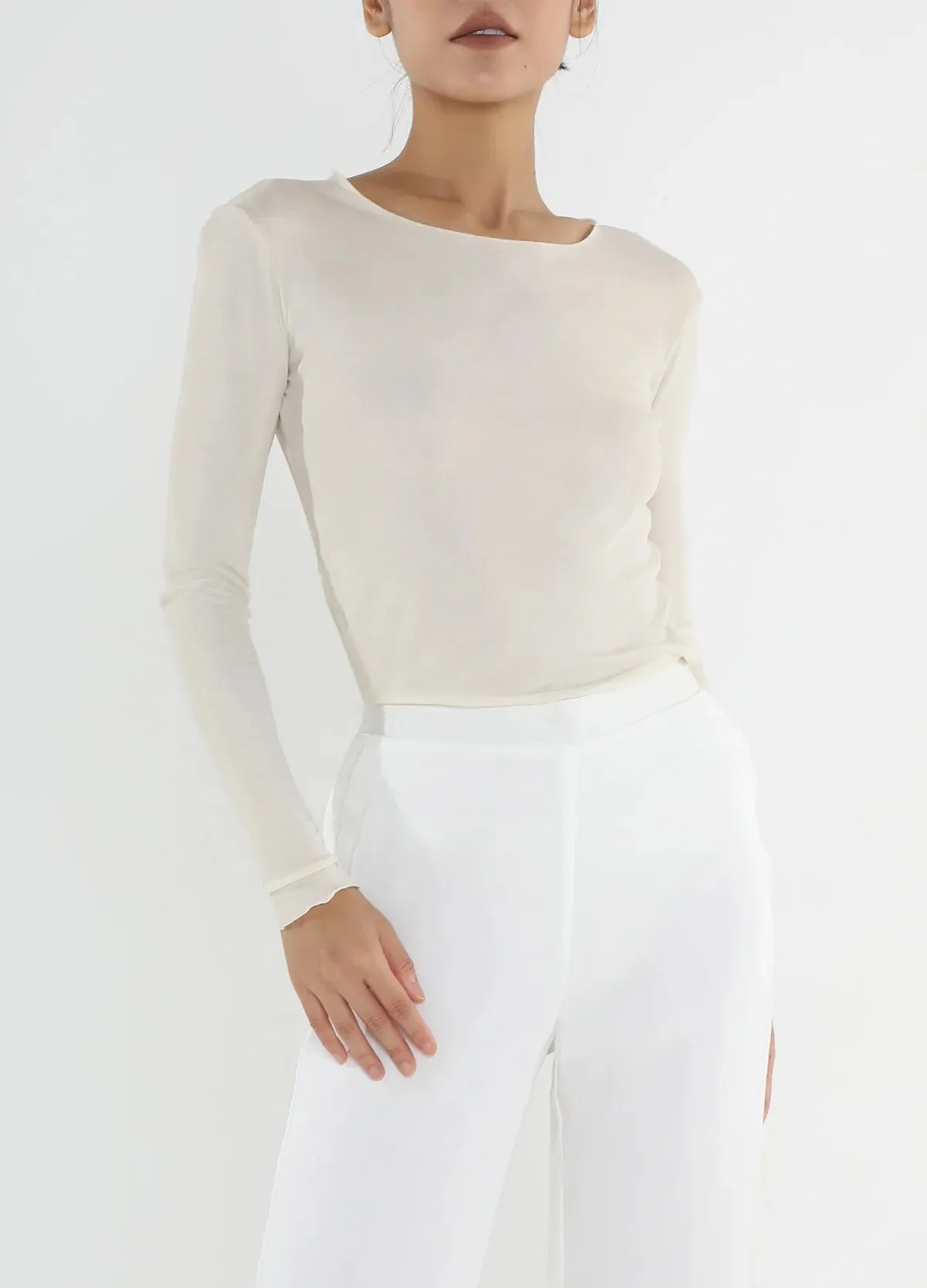 Knit Silk Roundneck L/S T shirt White sold by Curio product image thumbnail 2