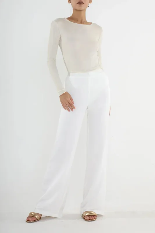 Knit Silk Roundneck L/S T shirt White made by Curio