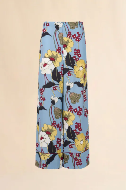 Blue Envers Satin Pants with Melodia Print sold by Curio