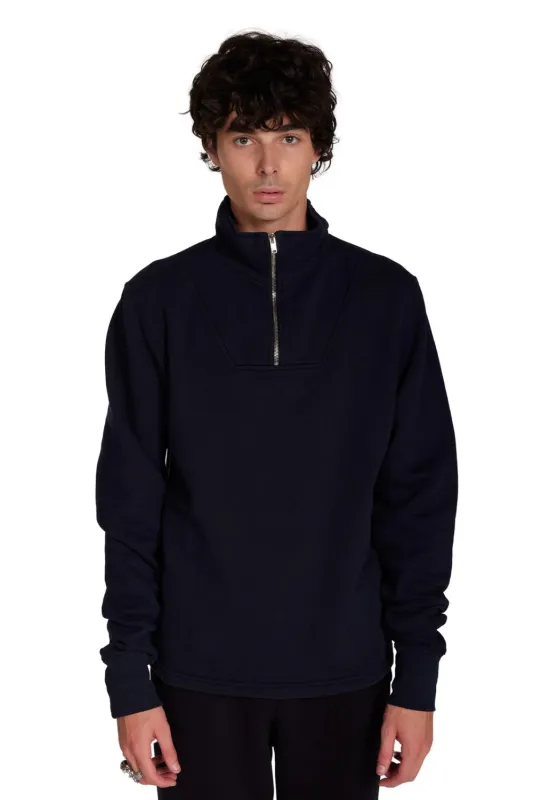 Pique Banded Half Zip Yacht Pullover Navy made by LES TIEN