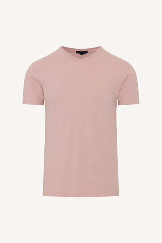 Pima Cotton Stretch V-Neck T-Shirt Rose Smoke made by Patrick Assaraf