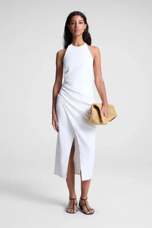 Sylvie Linen Midi Halter Dress White sold by Curio