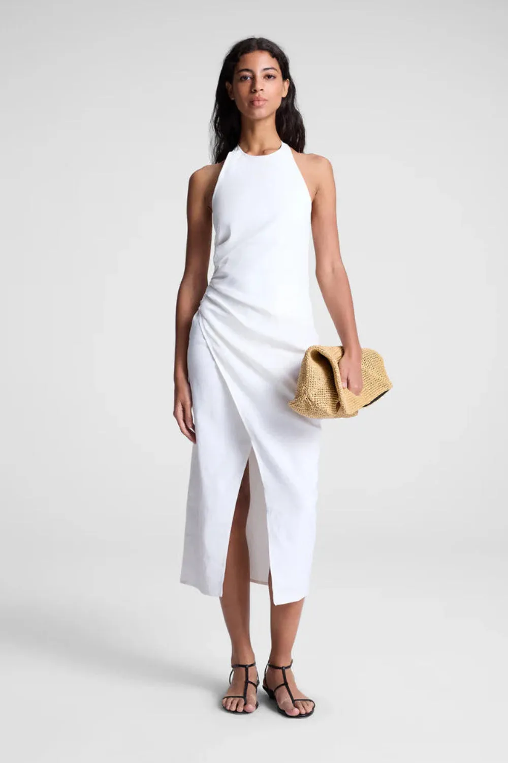Sylvie Linen Midi Halter Dress White sold by Curio