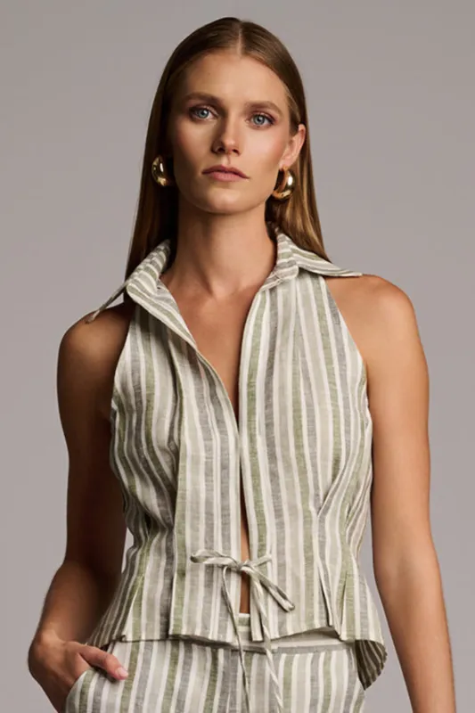 Sloan Striped Vest Sage Stripe sold by Curio