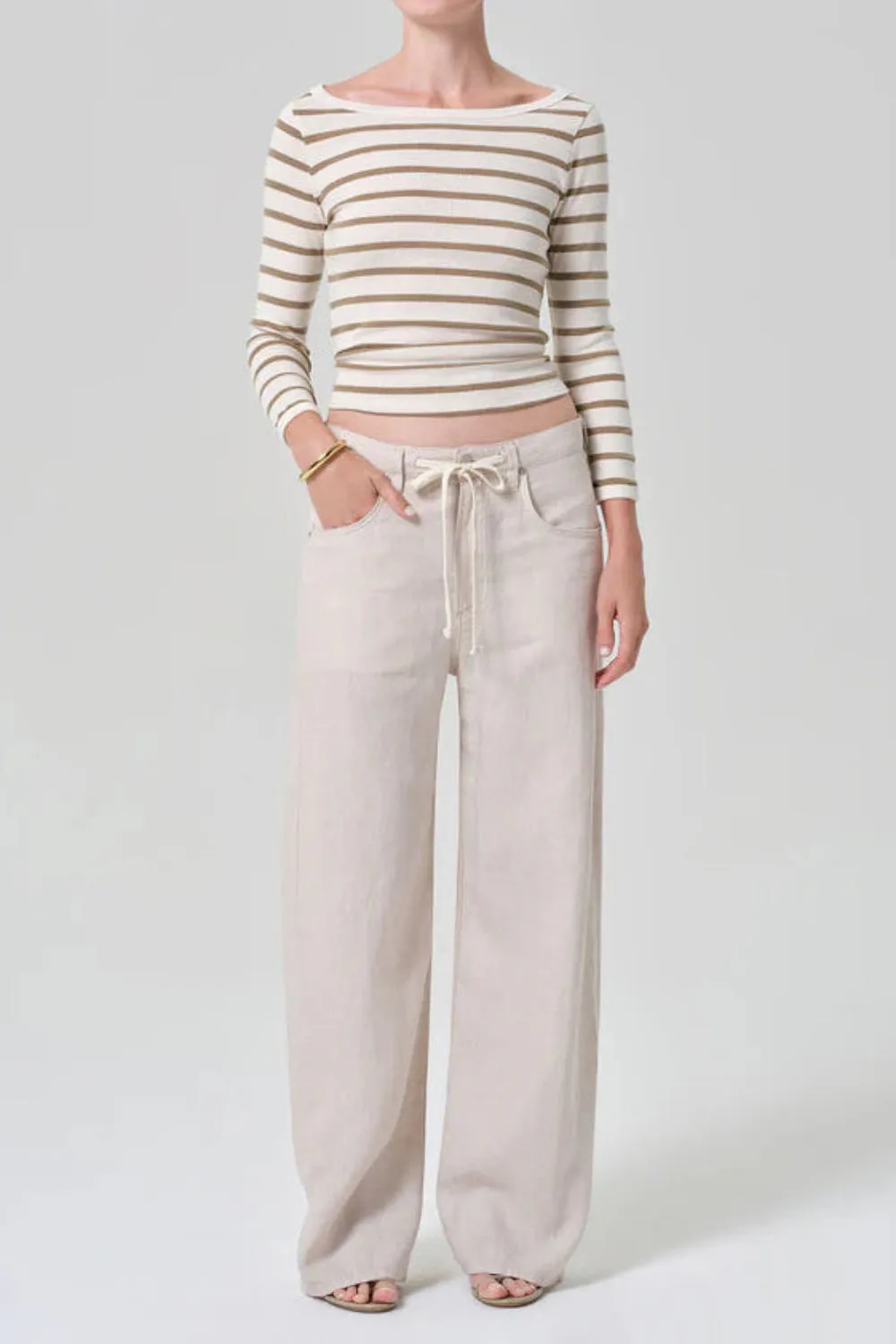 Brynn Drawstring Linen Trouser Pale Stone sold by Curio