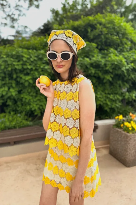 Koa Two-Tone Cosmos Flower Lace Mini Skirt - Mango sold by Curio