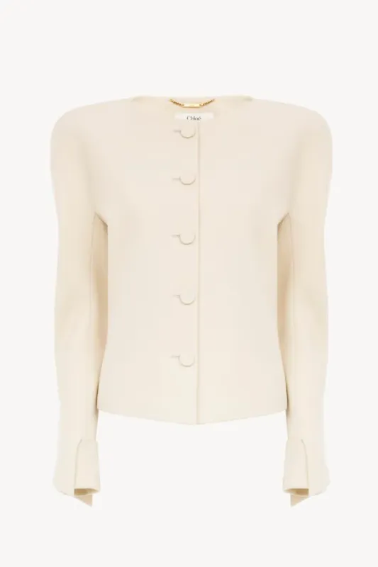 Collarless fitted jacket in wool grain de poudre made by Chloe