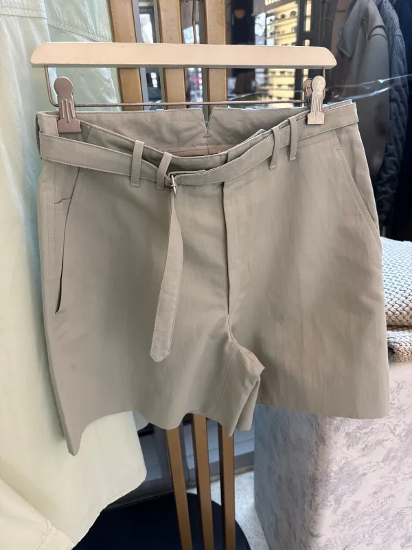 Plain Front Washable Short - Cotton Linen Twill (Stone) made by Stoffa