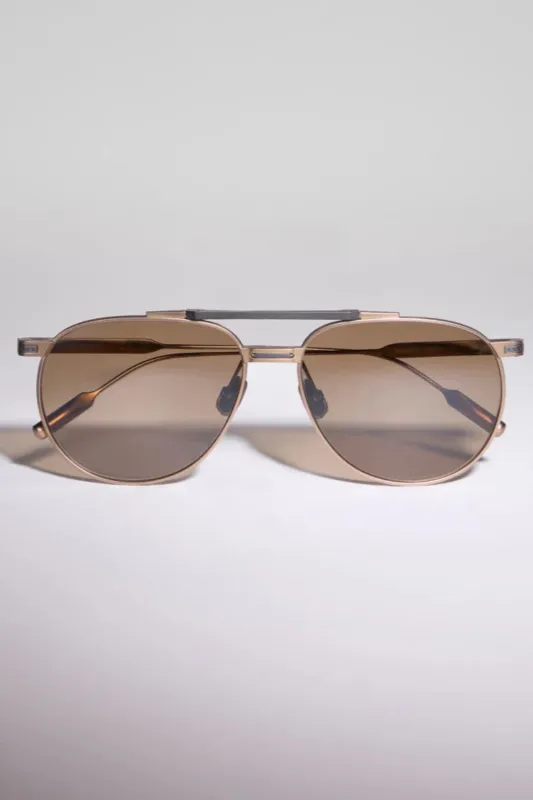 Aviator Titanium Sunglasses Antique Gold-Hazelnut made by Brunello Cucinelli