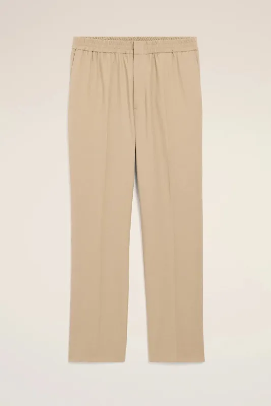 Beige Wool Elasticated Waist Trousers made by Ami