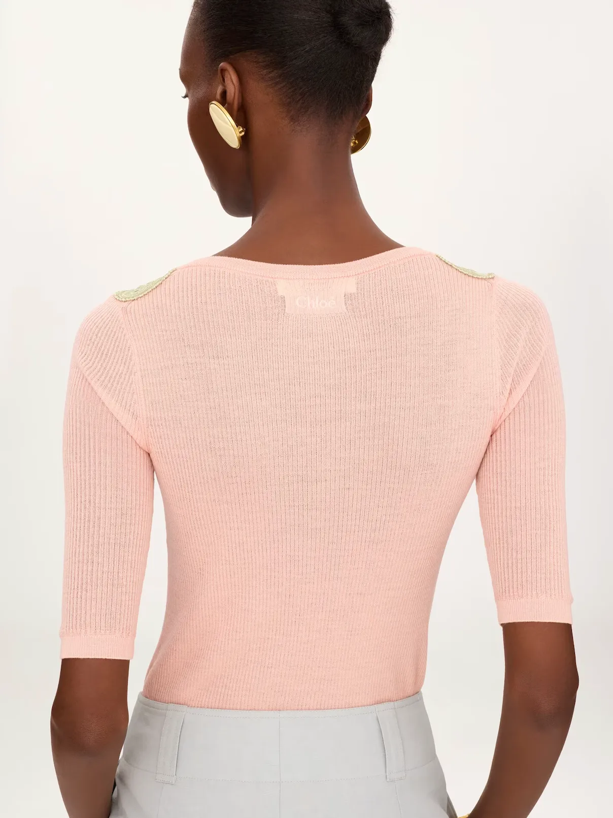 Elbow-sleeve fitted sweater in a wool knit & lace sold by Curio product image thumbnail 3
